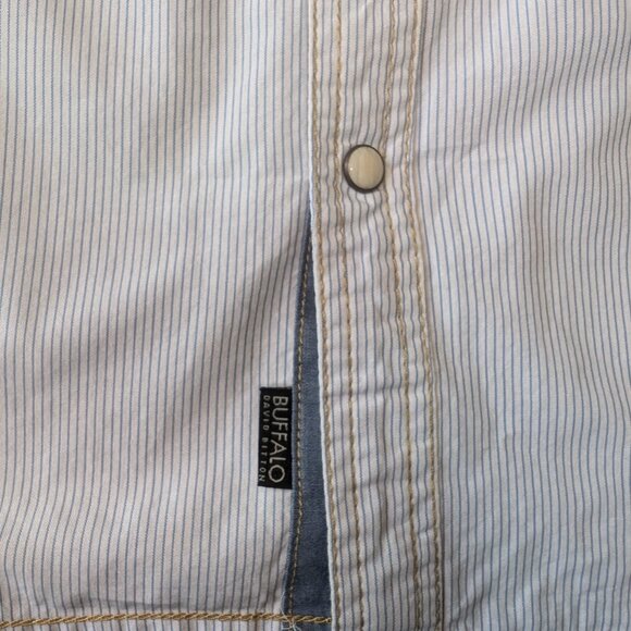 Buffalo David Bitton Men’s Western Snap Shirt Blue Pinstripe Short Sleeve Size L - Picture 4 of 9